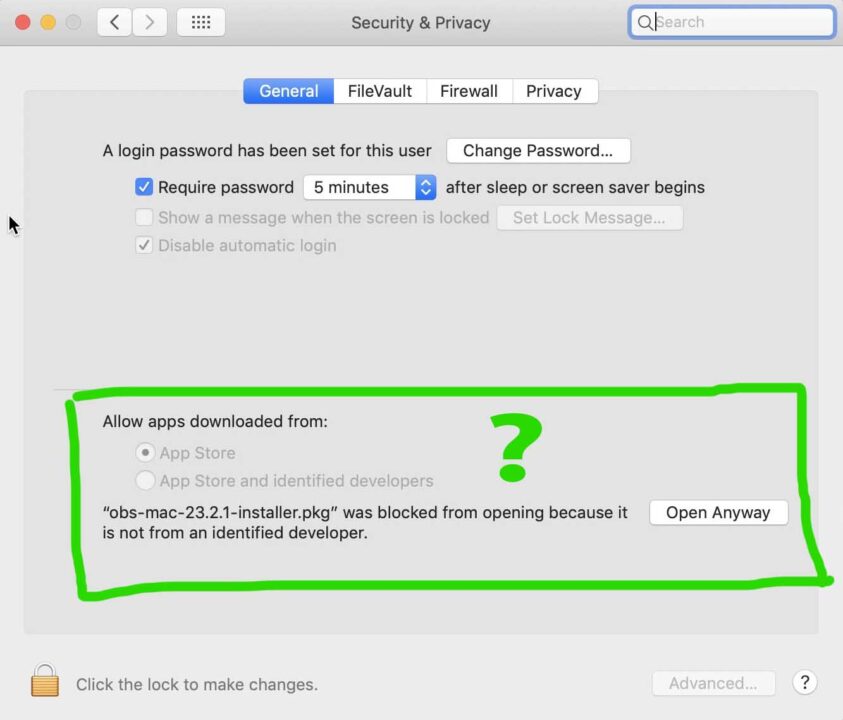 Security and Privacy settings without the Anywhere option