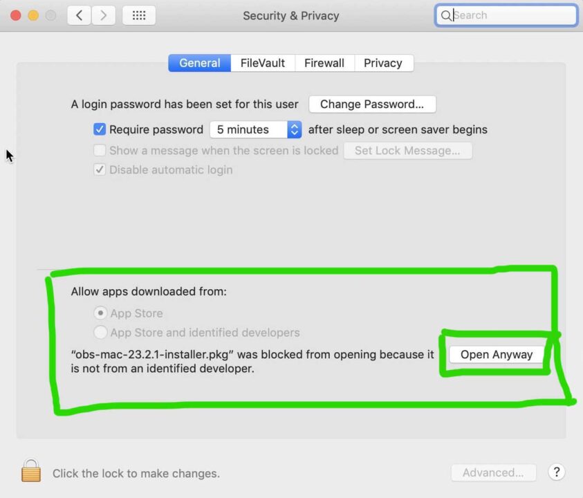 Open Anyway button in Security and Privacy settings
