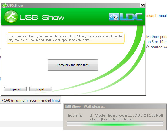USB Show recovering the hidden files, with a progress bar