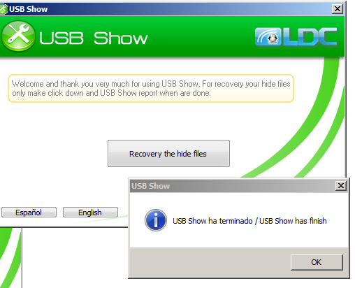 USB Show has finish message after the recovery